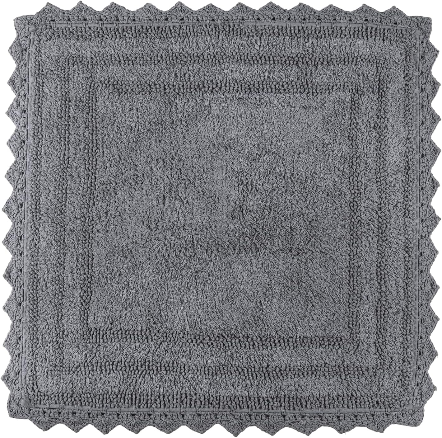 RAJRANG Titanium Grey Square Cotton Bath Mat – 24 Inch Crochet Pattern Bathroom Rug, Absorbent and Reversible Soft Mat for Daily Use in Vanity, Spa, Kitchen, or Entryway Decor