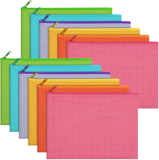 12 Pieces Cotton Canvas Makeup Bag, Multipurpose Cosmetic Bag with Zipper Travel Toiletry Pouch, Blank DIY Craft Bag (Multicolored B, L)