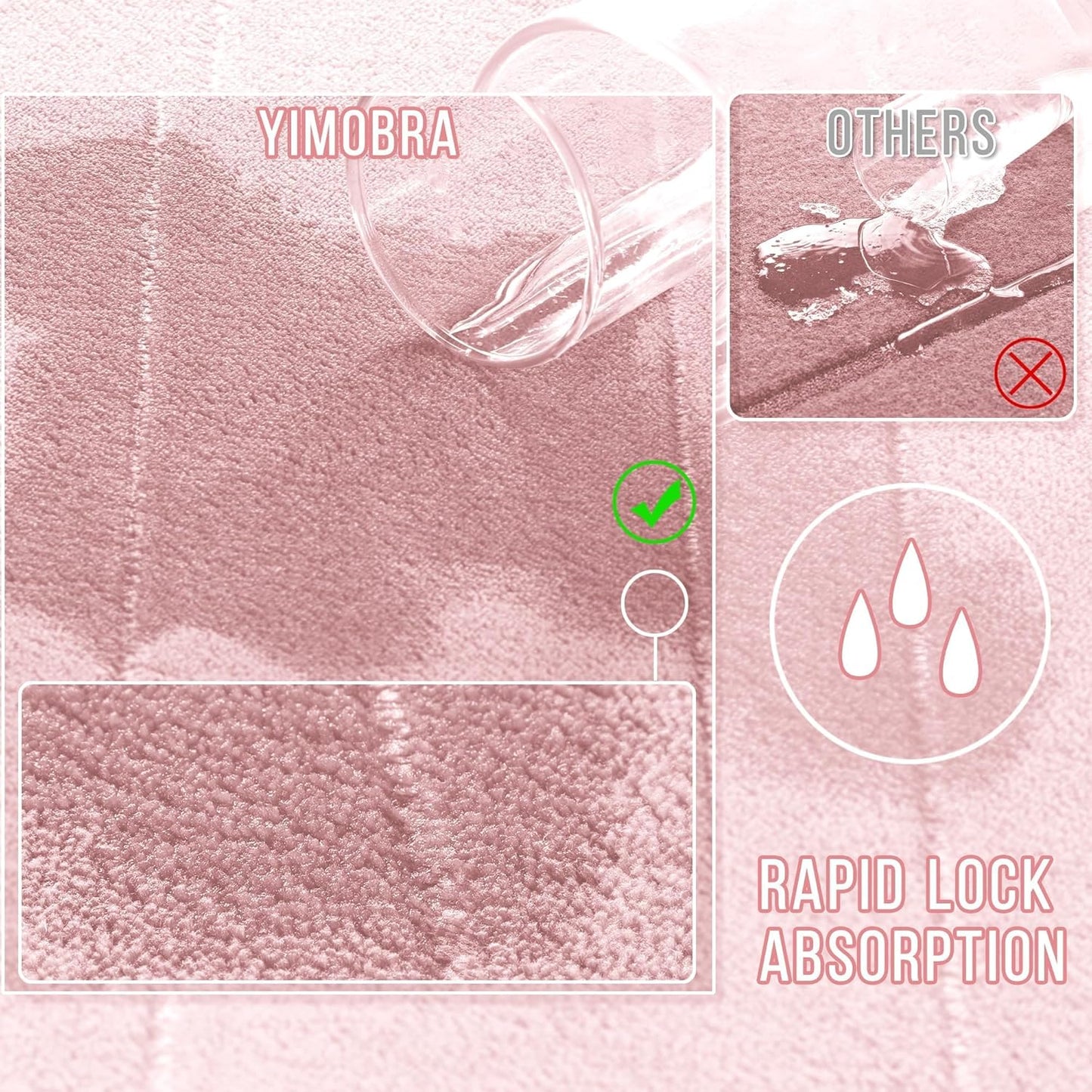Yimobra Long Bath Mat 44"x24", Super Soft Quick Dry Memory Foam Bathroom Rug, Water Absorbent, Non Slip Backing Machine Washable for Tub Shower, Thick Comfort Support, Pink