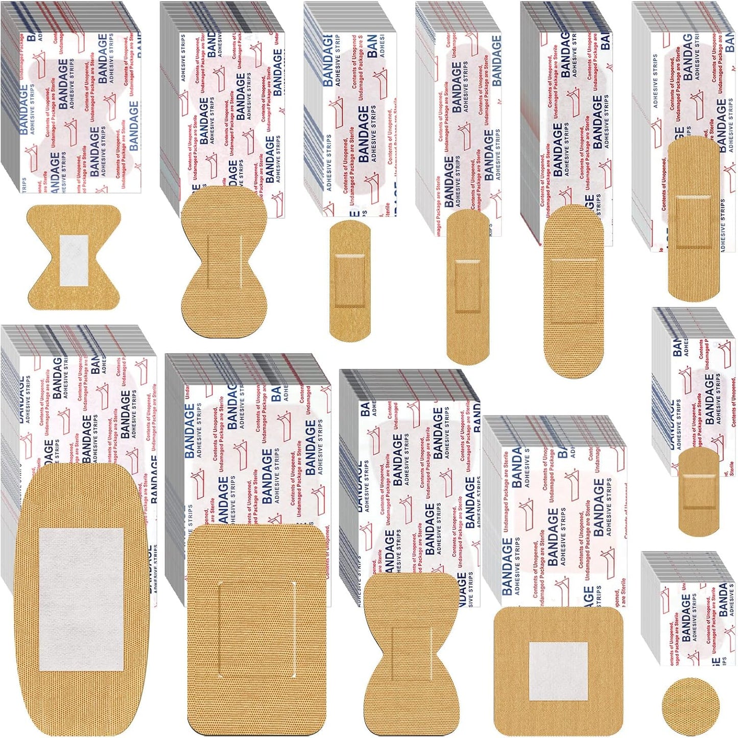 BBTO Assorted Styles Flexible Fabric Adhesive Bandages Small Breathable Fingertip Bandages Cloth Elastic Knuckle Bandages Various Sizes Spot Bandage for First Aid and Wound Care(360 Pcs)