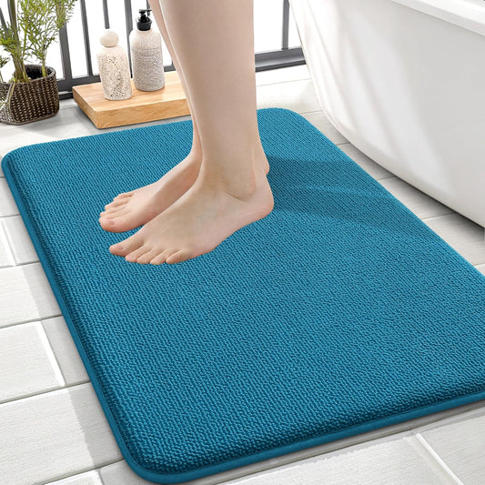 OLANLY Thick Memory Foam Bath Mat Rug 24x16, Extra Soft Absorbent Bathroom Rug, Quick Dry Bath Mat, Non-Slip, Machine Washable Carpet for Bathroom, Tub and Shower, Home Decor Accessories, Peacock Blue