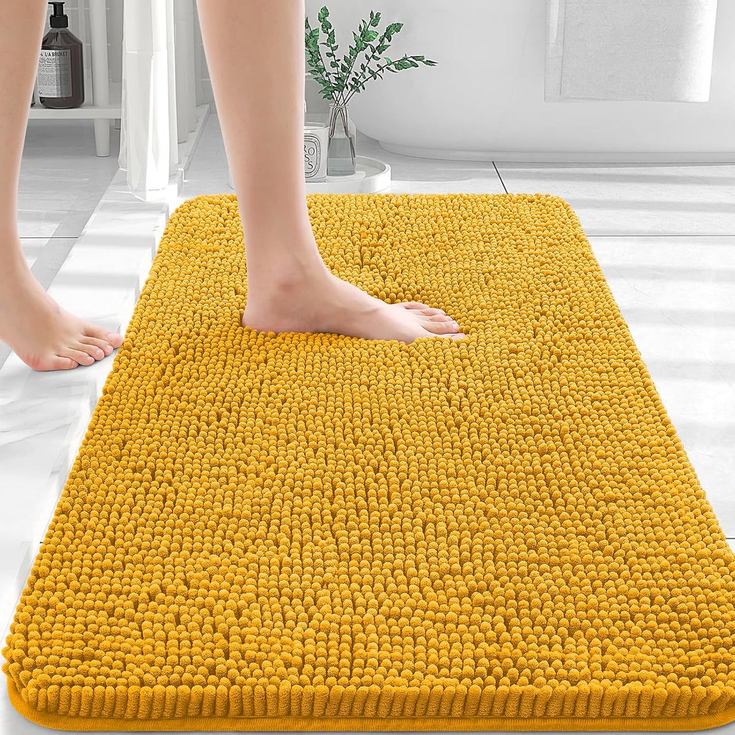 OLANLY Bathroom Rugs 30x20, Extra Soft Absorbent Chenille Bath Rugs, Rubber Backing Quick Dry, Machine Washable Bath Mats for Bathroom Floor, Tub and Shower, Home Decor Accessories, Golden Yellow