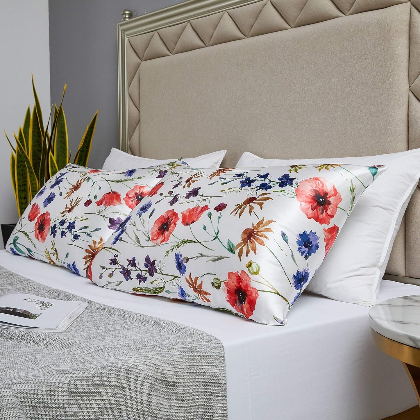 MR&HM Satin Pillowcase for Hair and Skin, Silk Satin Pillowcase 2 Pack, King Size Pillow Cases Set of 2, Silky Pillow Cover with Envelope Closure (20x40, Floral Mixted)