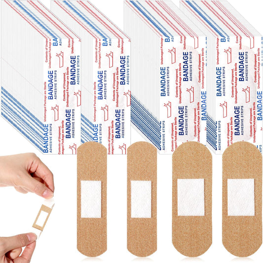 400 Pcs Flexible Fabric Adhesive Bandages Bulk Assorted Breathable Bandages for Finger Wound Family First Aid Skin Wrap(2 Styles)
