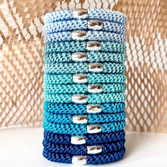 Tanha 15Pcs Hair Tie Bracelet,Hair Ties For Women Men,Ponytail Holders For Thick Hair,Strong Stretchy No Damage No Crease Hair Bands (Blue)