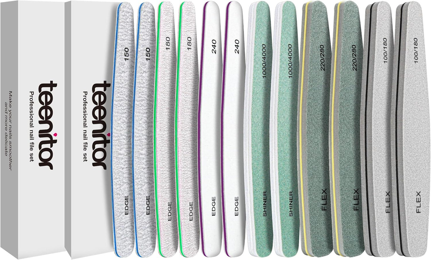 Teenitor 12pcs Nail Files and Buffers, Nail File Nail Buffer Block for Women, Emery Boards for Nails Nail Buffer and Shine Kit, Fingernail Files 100/180 Grit Nail Files for Natural Nails