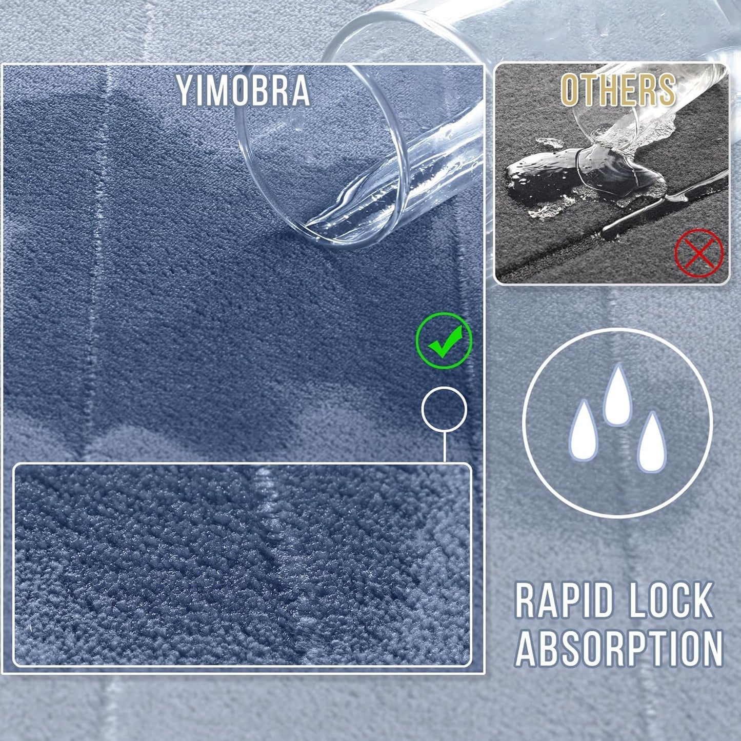 Yimobra Bathroom Runner Rugs 72"x24" Non Slip Washable Memory Foam Bath Mat, Super Soft Water Absorbent Hallway Carpet for Vanity Tub Shower, Denim Blue