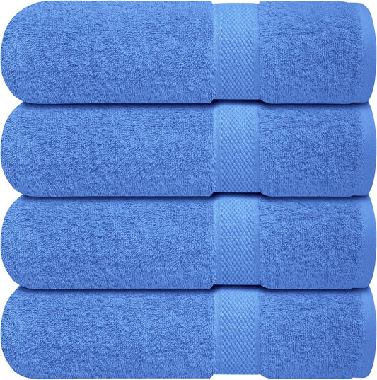 Infinitee Xclusives Luxury 100% Ring-Spun Cotton Bath Towels Set of 4 (27x54 inches) – Soft, Absorbent & Quick-Drying Towels for Bathroom, Gym, Spa & Hotel Use (Eloquent Blue, Bath Towels)