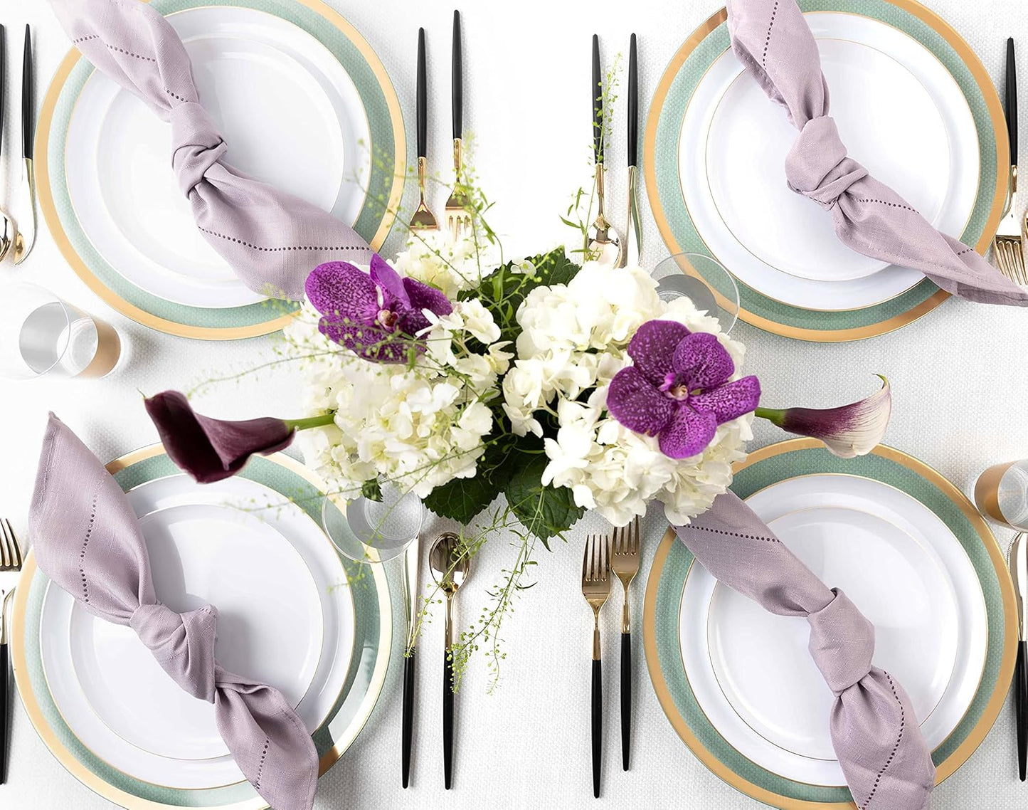 PLASTICPRO [30 Pack 10.7''] White Plastic Party Plates With Gold Rim Edge Collection Premium heavyweight Elegant Disposable Tableware Dishes