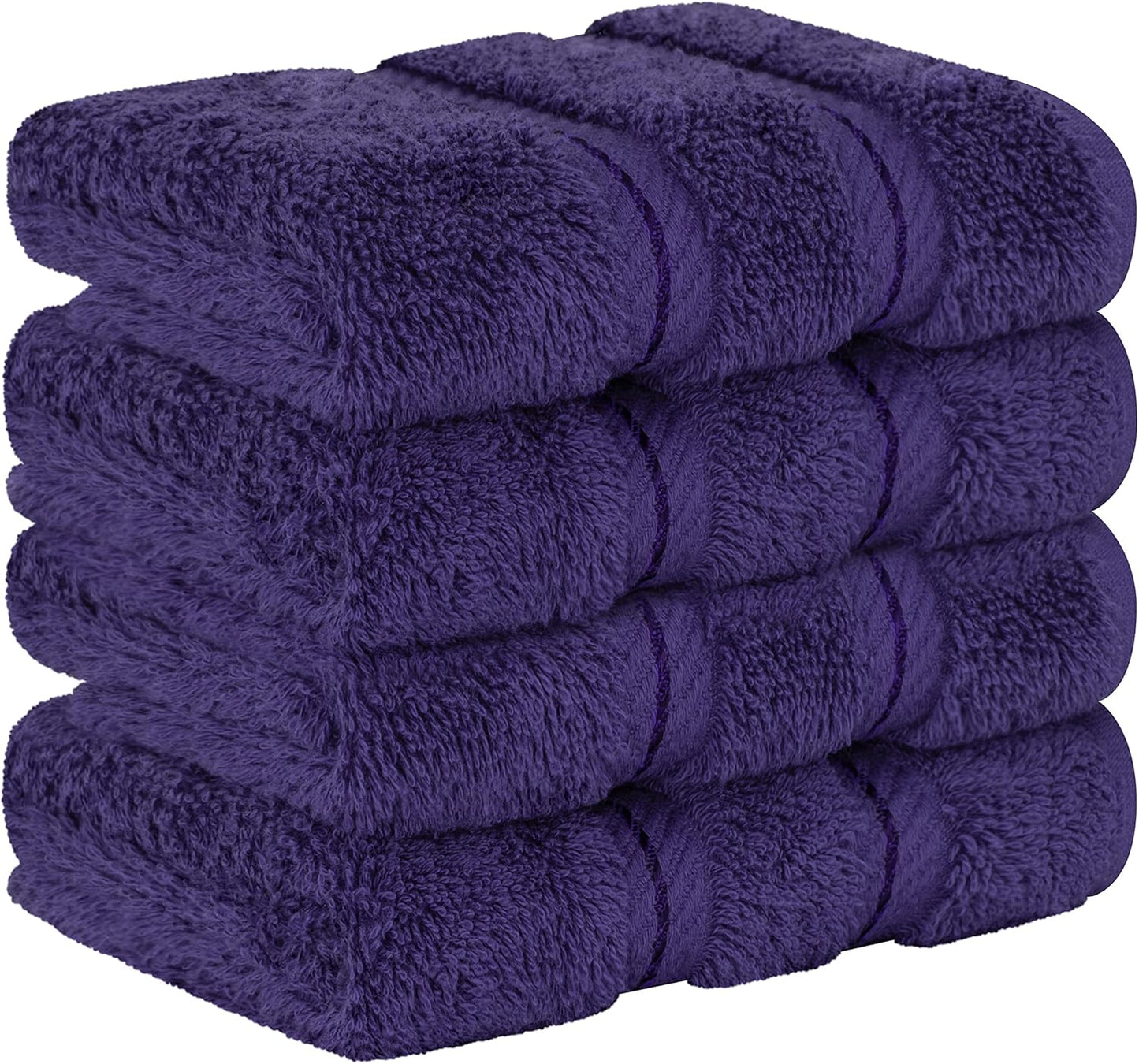 American Soft Linen Luxury Washcloths for Bathroom, 600 GSM 100% Cotton 4 Piece Turkish Wash Cloth Set, 13x13 in Soft Rags for Body and Face, Purple Washcloths