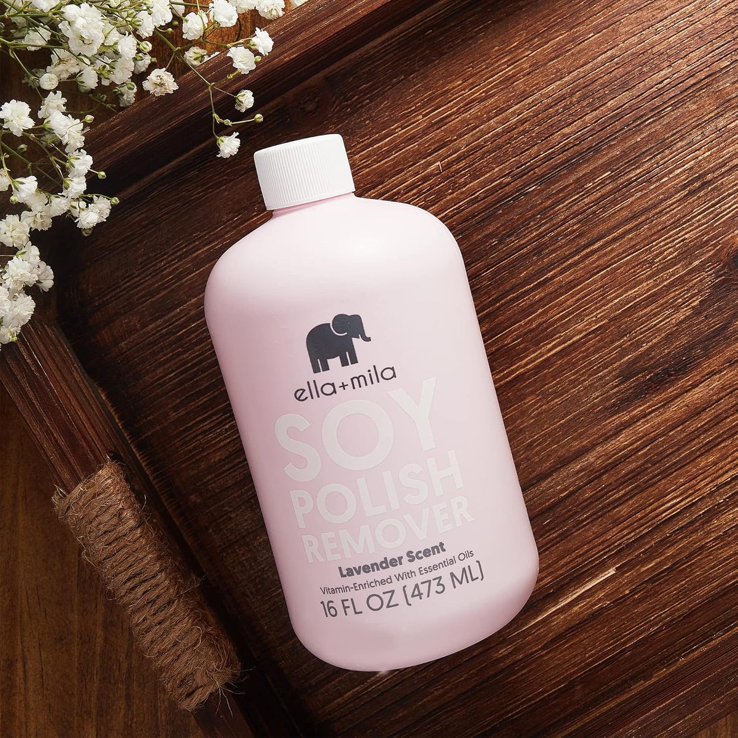 ella+mila Soy Nail Polish Remover Non-Acetone Nail Polish Remover - Non-Toxic Fingernail Polish Remover - For Natural Nail Polishes - Enriched with Lavender Essential Oil & Vitamins A,C & E (16 fl oz)