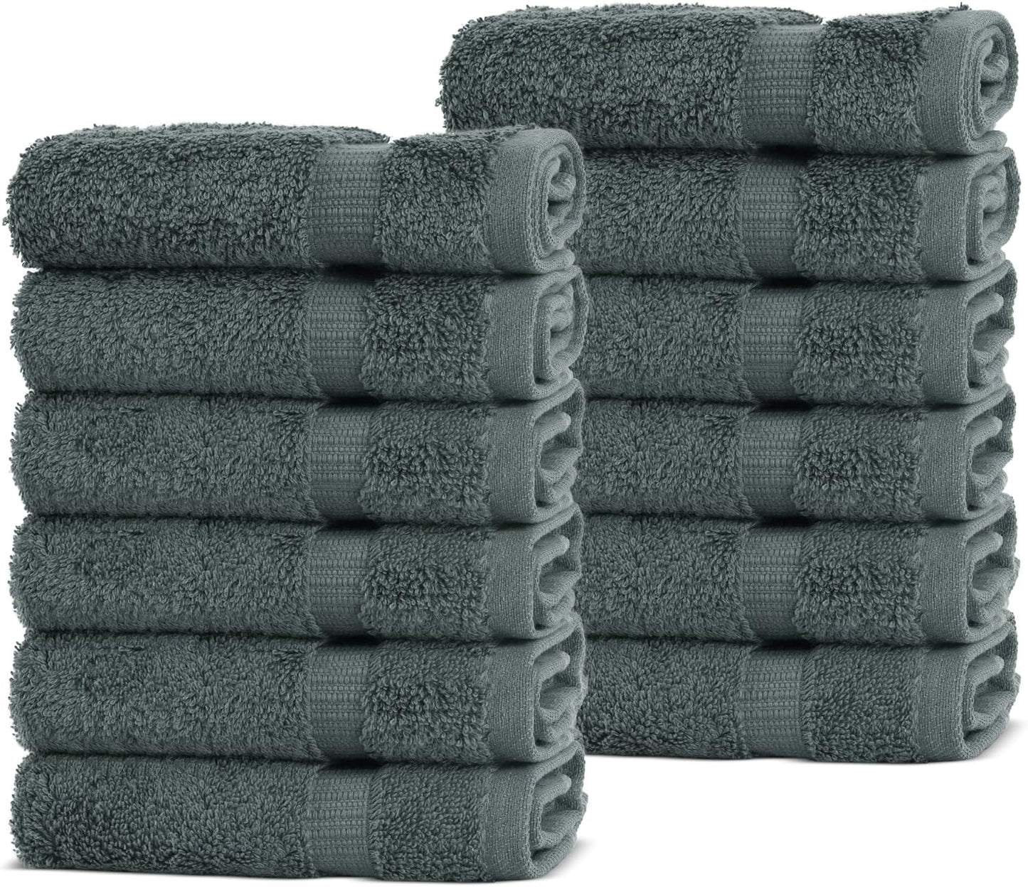 Chakir Turkish Linens | Hotel & Spa Quality 100% Cotton Premium Turkish Towels | Soft & Absorbent (12-Piece Washcloths, Dark Gray)