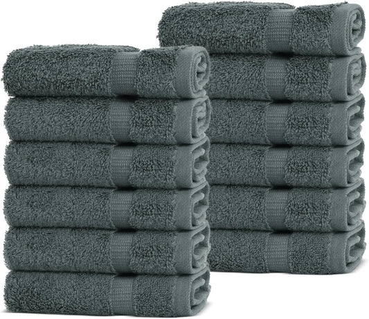Chakir Turkish Linens | Hotel & Spa Quality 100% Cotton Premium Turkish Towels | Soft & Absorbent (12-Piece Washcloths, Dark Gray)