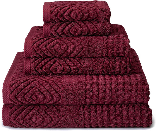 Texere 100% Organic Cotton 700 GSM Luxury Bath Towel Sets - Ultra Soft Hotel and Spa Quality, 2 Large Bath Towels, 2 Hand Towels, 2 Washcloths (Diamond, Merlot, 6 Piece)