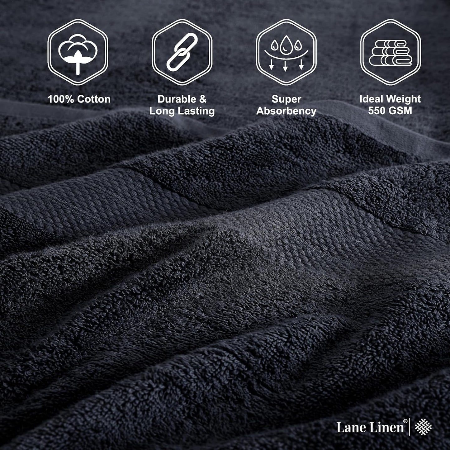 LANE LINEN 100% Cotton Bath Sheets Set of 4 (35"x66") - Ring Spun Cotton Extra Large Bath Towels Sets - Quick Dry, Soft & Absorbent Oversized Towel Set - Pre Shrunk, Fade Resistant - Black Towels
