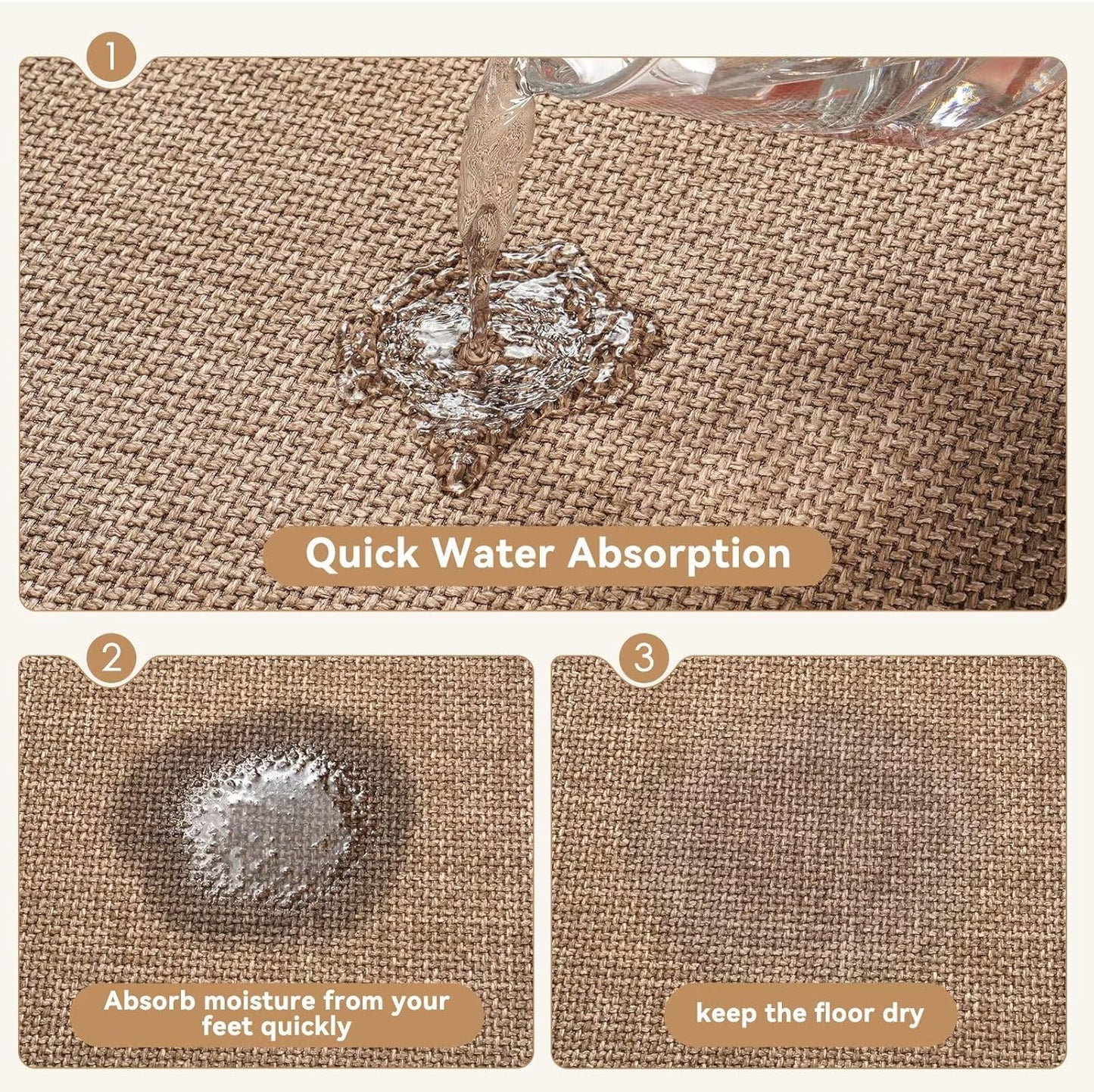 Braided Bathroom Runner Rugs Bath Mat Non Slip Washable, Rubber Backing Super Absorbent Ultra Thin Quick Dry Bath Rug Bathroom Floor Mat, Ideal for Hallway Bedroom Laundry Room, Brown 16"x47"