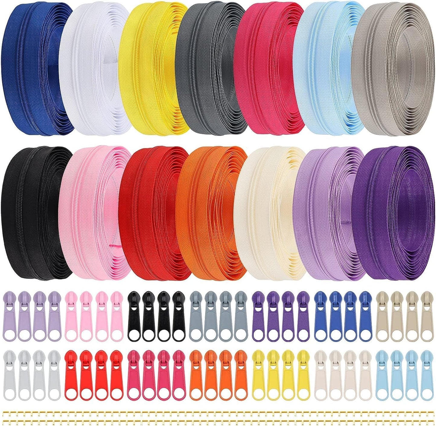 DOITEM 42 Yards 14 Pieces Coil Zippers Assorted Nylon Zipper with 56 Sliders, 14 Color for DIY Tailor Sewing Crafts