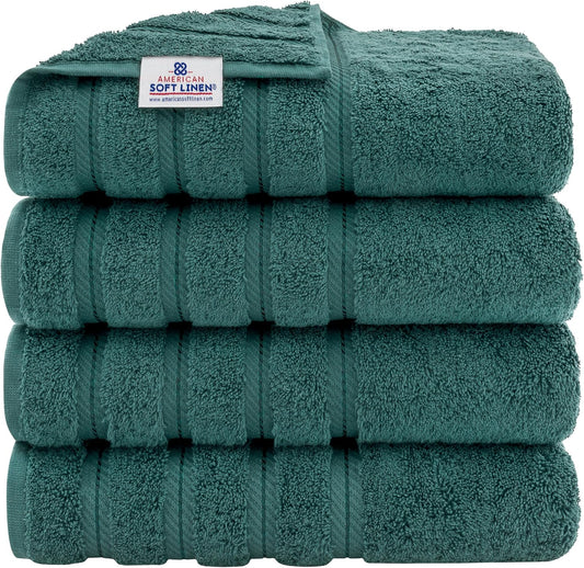 American Soft Linen Luxury 4 Piece Bath Towel Set, 600 GSM 100% Cotton Turkish Bath Towels for Bathroom, 27x54 in Extra Large Bathroom Shower Towels, Teal