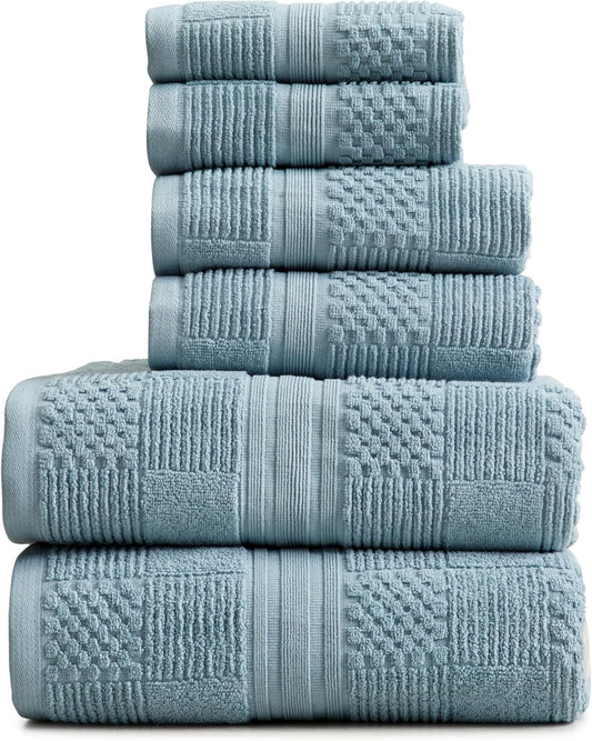 Springtree Home 100% Cotton Bathroom Towel Set | 6 Piece Set - Blue Towels | Geometric Textured Design | Absorbent & Quick-Dry | Oeko-TEX® Standard 100 Cotton | Myla Collection - Arona Blue