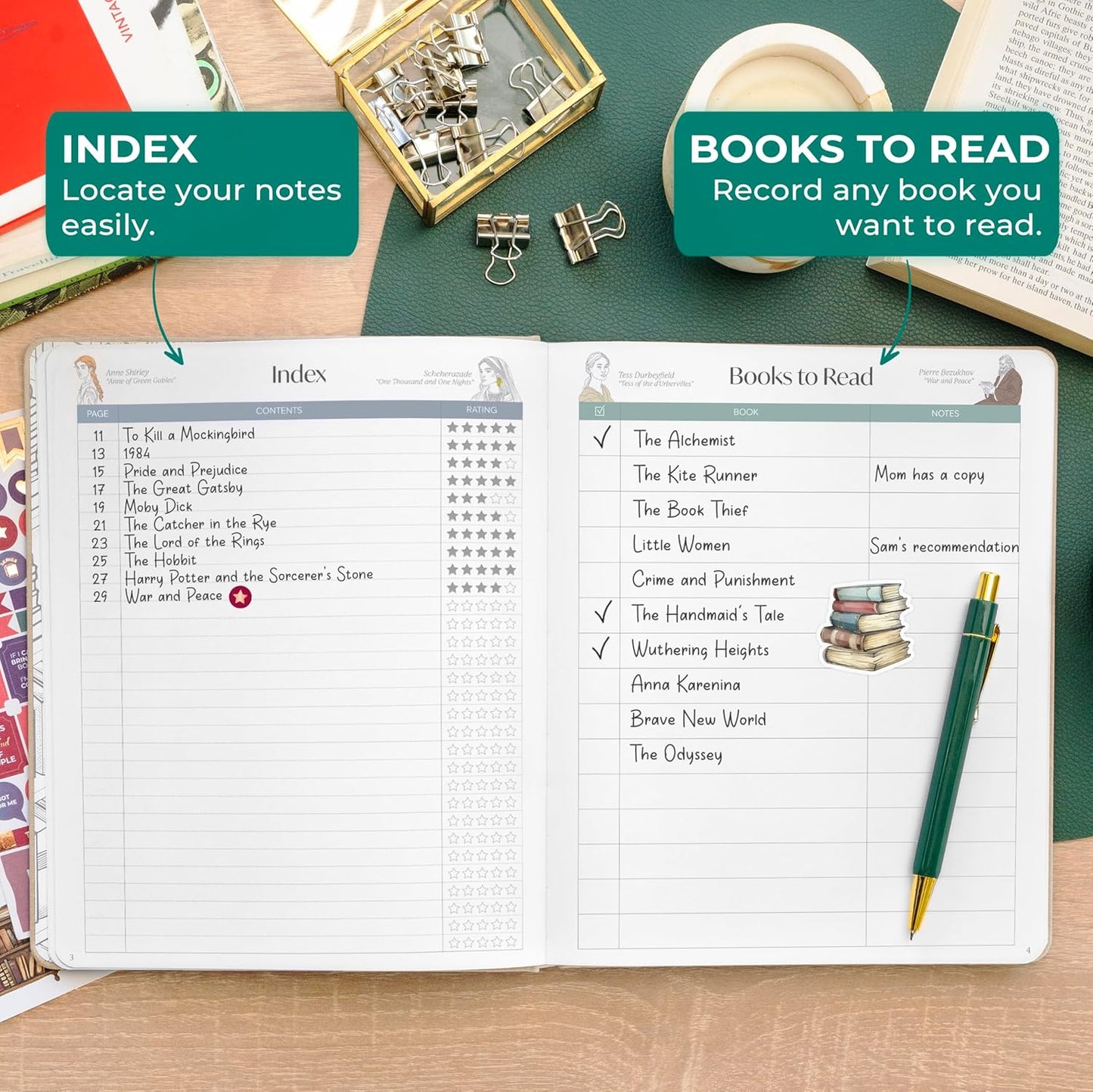 Skyline Reading Journal – Book Review Log & Tracker for Reading Tracking – Accessories & Gift for Book Lover, 7.6x9.2” (Sandstone Debossed)