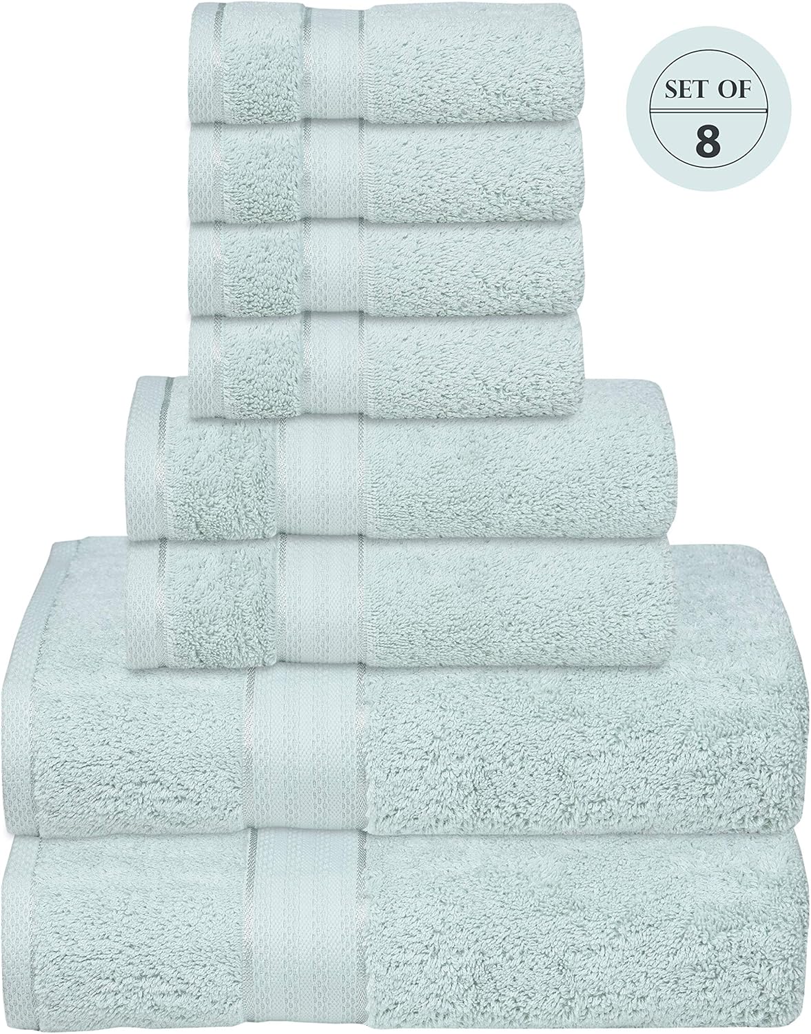 GLAMBURG 700 GSM Premium 8-Piece Towel Set - Contains 2 Bath Towels 30x54, 2 Hand Towels 16x28, 4 Wash Cloths 13x13 - Luxury Hotel & Spa Quality - Durable Ultra Soft Highly Absorbent - Sea Green