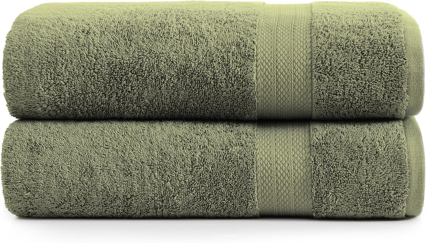 LANE LINEN 100% Cotton 2 Pack Bath Sheets (35"x66") - Ring Spun Cotton Extra Large Bathroom Towels - Quick Dry, Super Soft & Absorbent Oversized Bath Towels - Machine Wash in Cold Water - Oil Green