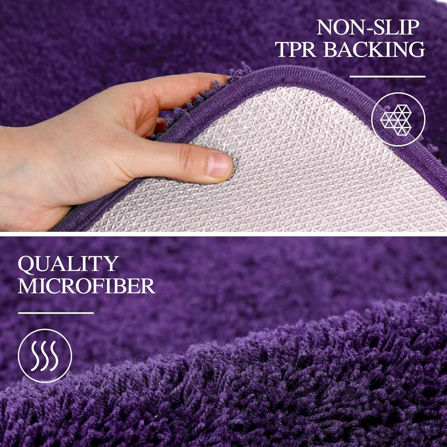 Walensee Non Slip Bath Mat for Bathroom (16 x 24, Dark Purple) Water Absorbent Soft Microfiber Shaggy, Machine Washable Thick Plush Bath Rugs for Shower