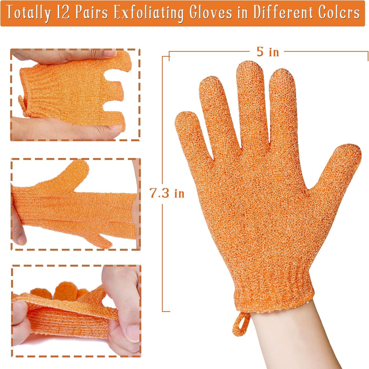Shower Gloves,24 Pcs Exfoliating Bath Gloves,Body Scrub Gloves with Hanging Loop for Beauty Spa Massage Skin Shower Body Scrubber-12 Colors