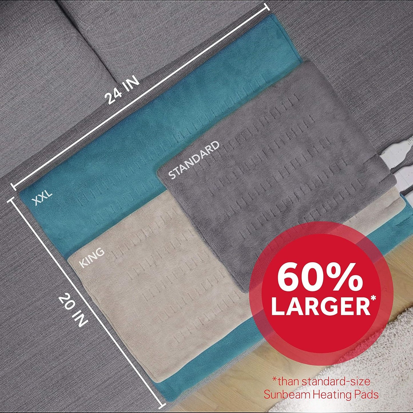 Sunbeam XXL Heating Pad, 20"x 24", For Back, Neck, Shoulder, and Period Cramp Pain Relief, 4 Heat Settings, Auto Shut-Off, Machine-Washable, Gifts For Mom & Wife, FSA/HSA Eligible, Dark Teal