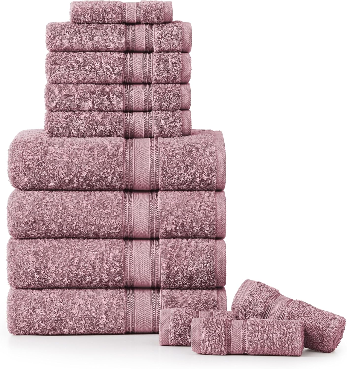 LANE LINEN Luxury Bath Towels Set - 12 Piece Set, 100% Cotton Bathroom Towels, Zero Twist, Quick Dry Shower Towel, Absorbent Bath Towel, 4 Bath Towels, 4 Hand Towels, 4 Wash Cloths - Wishful Mauve