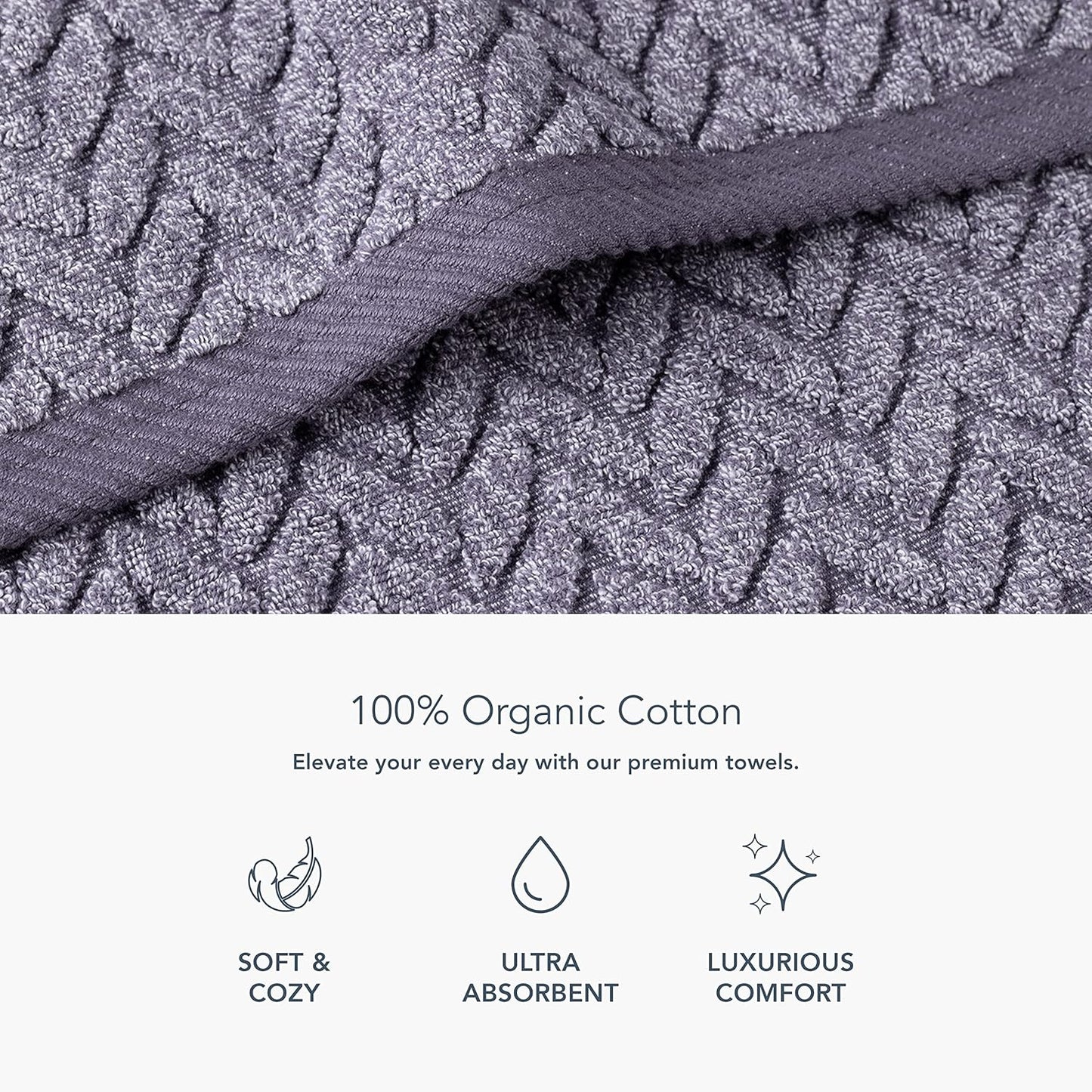 Texere 100% Organic Cotton Jacquard 650 GSM Premium Bath Towel Sets - Extra Absorbent Quick Dry and Soft (Cable, Granite, 2 Bath Towels)