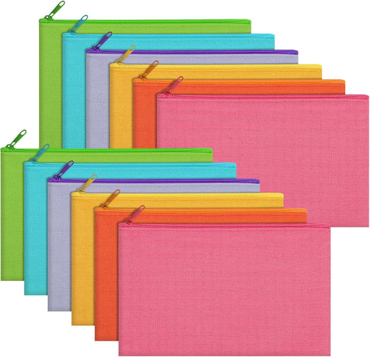 12 Pieces Cotton Canvas Makeup Bag, Multipurpose Cosmetic Bag with Zipper Travel Toiletry Pouch, Blank DIY Craft Bag (Multicolored B, S)