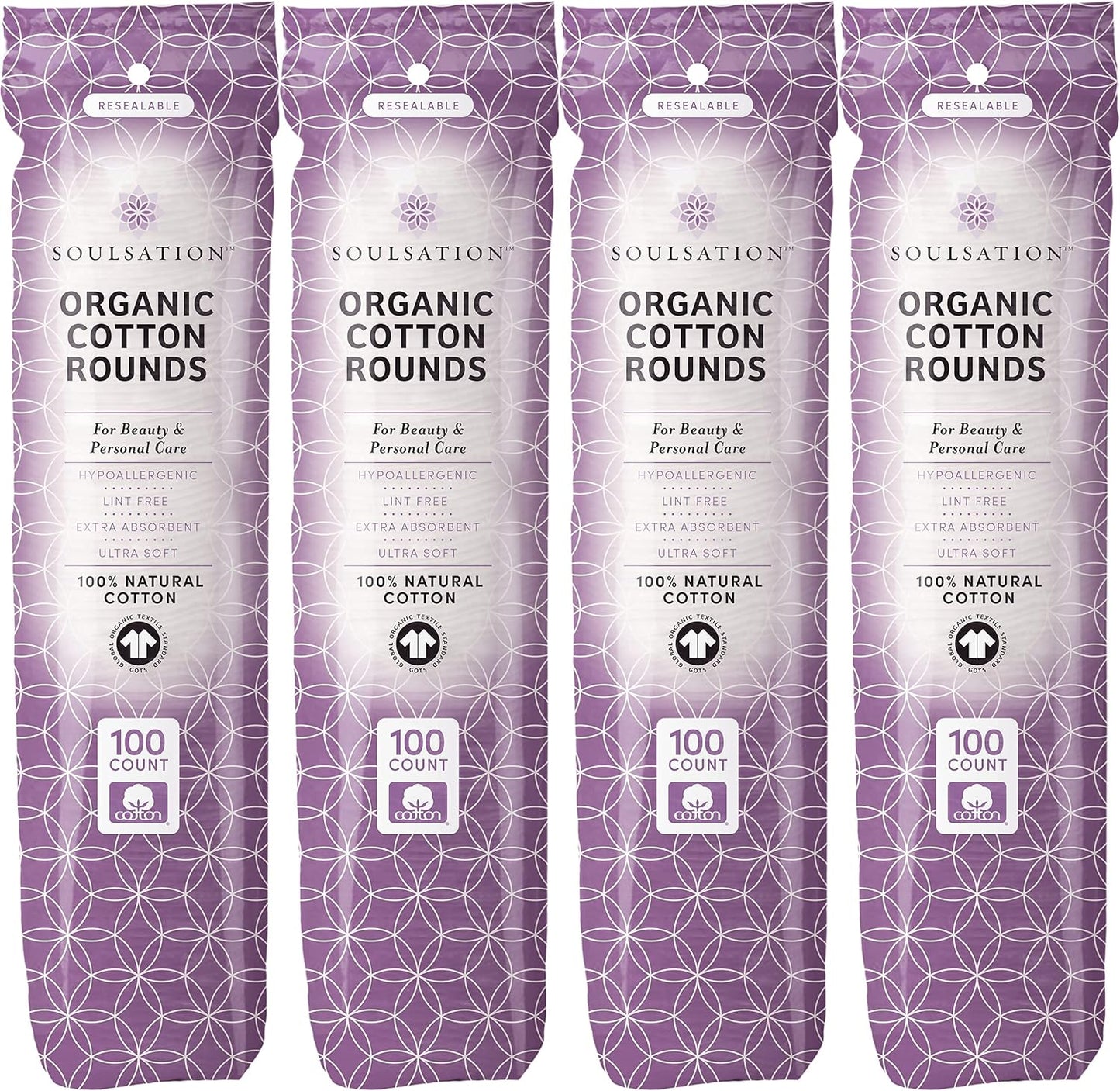 Organic Cotton Rounds, 400 Count - Makeup Remover Pads for Face, Lint-Free