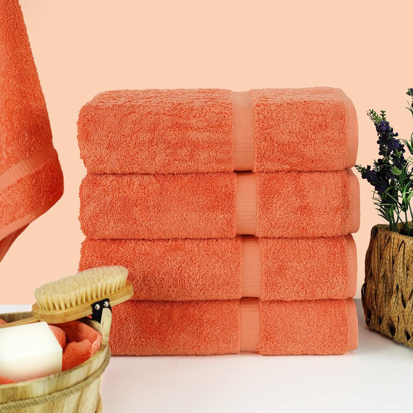 Chakir Turkish Linens | Hotel & Spa Quality 100% Cotton Premium Turkish Towels | Soft & Absorbent (4-Piece Bath Towels, Coral)