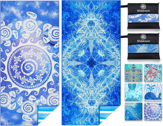 2 Pack Microfiber Lightweight Beach Towel Sand Free Quick Dry Absorbent Thin Compact Towels for Swimming Pool Camping Beach Accessories Large Easy Pack Travel Things for Vacation Essentials Gift