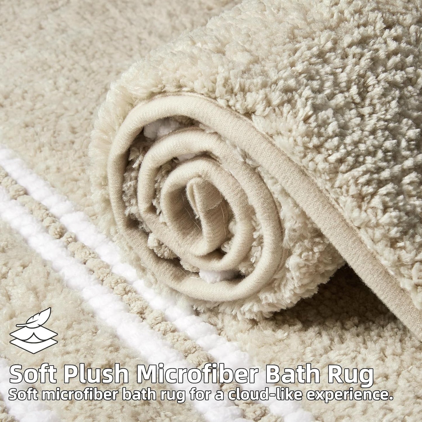 Bathroom Rugs 24x36 Extra Soft Absorbent Bath Mat Chenille Non Slip Shower Mat Rubber Backing Machine Washable Bath Mats for Bathroom Shaggy Khaki Bath Rugs for Tub, Hallway