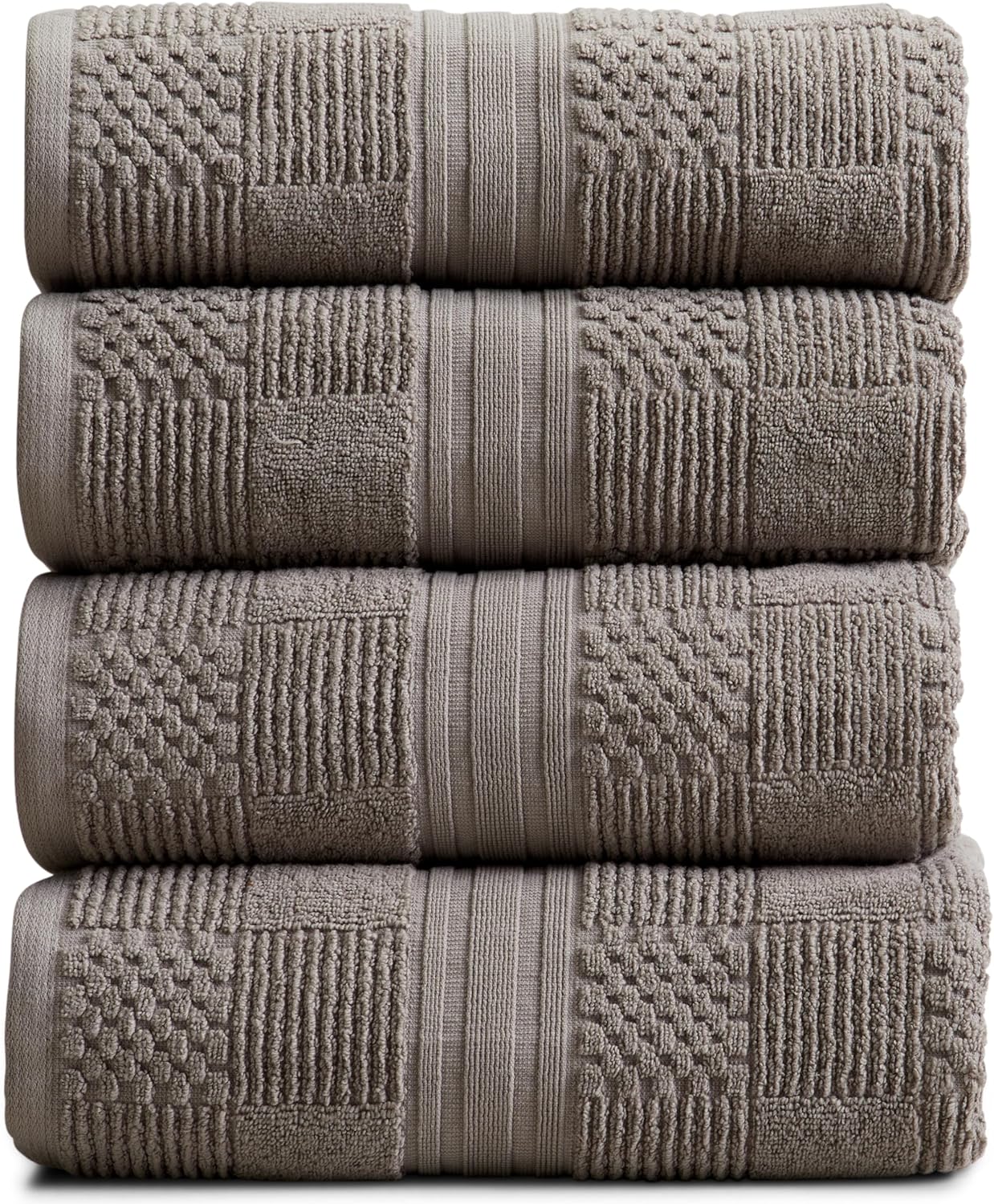 Springtree Home 100% Cotton Bath Towel Set of 4 | Grey Towels | Geometric Textured Design | Absorbent & Quick-Dry | 4 Bath Towels | Oeko-TEX® Standard 100 Cotton | Myla Collection - Frost Grey