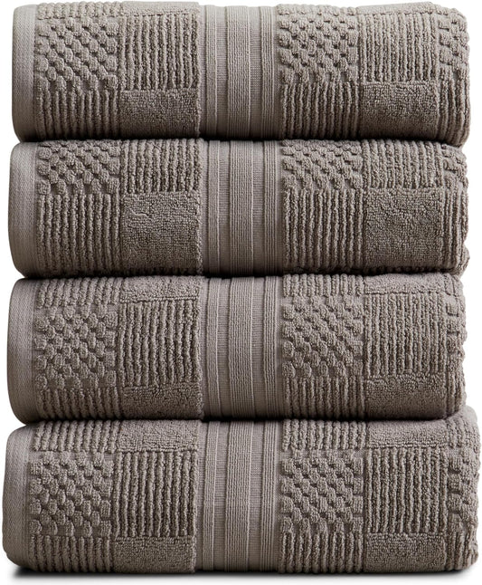Springtree Home 100% Cotton Bath Towel Set of 4 | Grey Towels | Geometric Textured Design | Absorbent & Quick-Dry | 4 Bath Towels | Oeko-TEX® Standard 100 Cotton | Myla Collection - Frost Grey