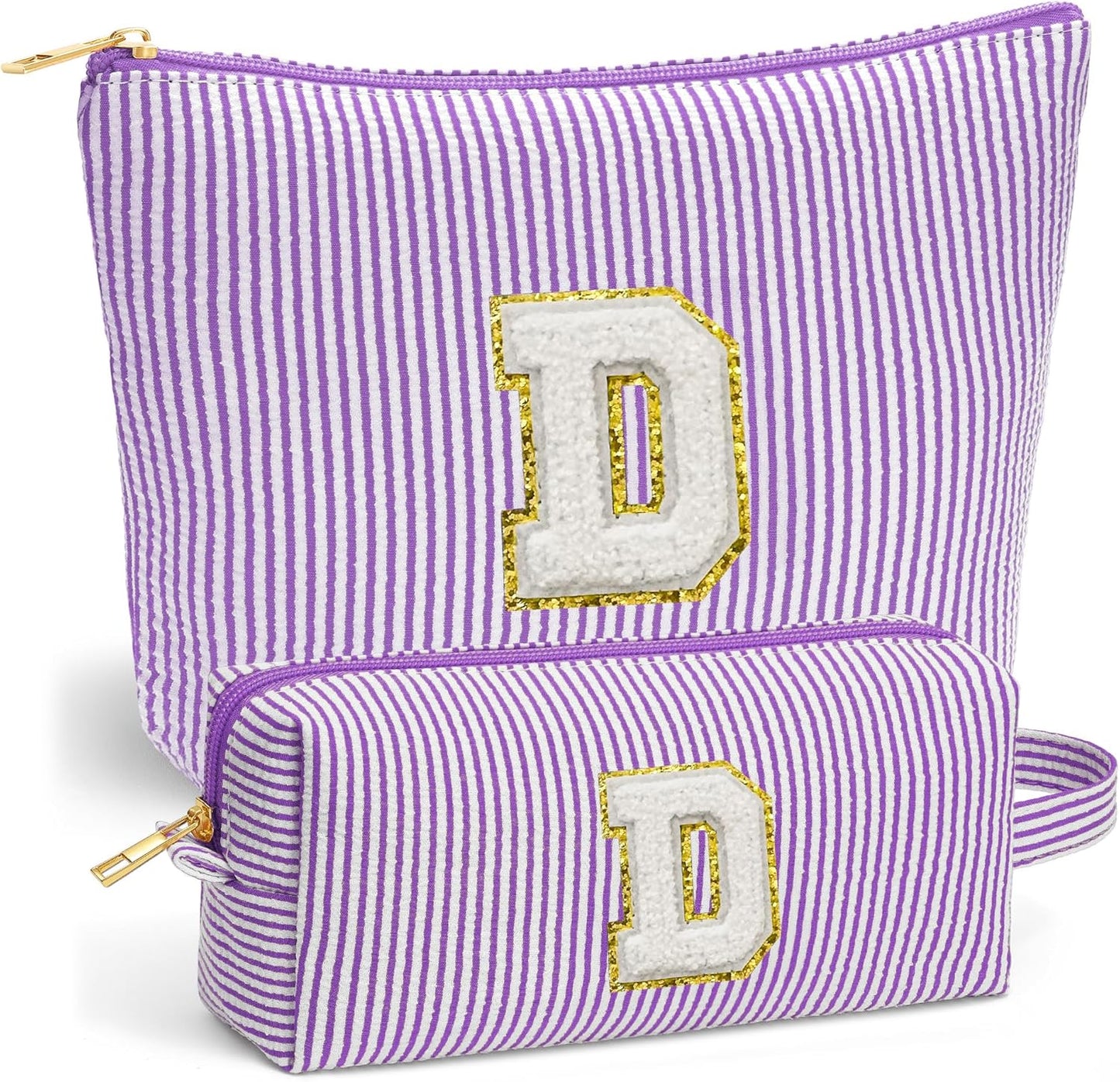 Travel Essentials - Portable Travel Makeup Bag Set for Women, Portable Initial Travel Toiletry Bag, Makeup Pouch Organizer Cosmetic Bag Birthday Gifts for Women, Purple Letter D