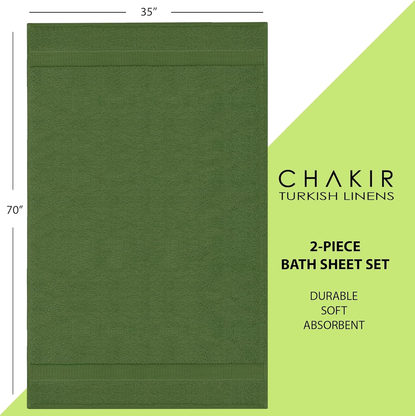 Chakir Turkish Linens, 100% Cotton Premium Quality Turkish Bath Sheets (35''x70'' Large Bath Sheet Towels - Moss)