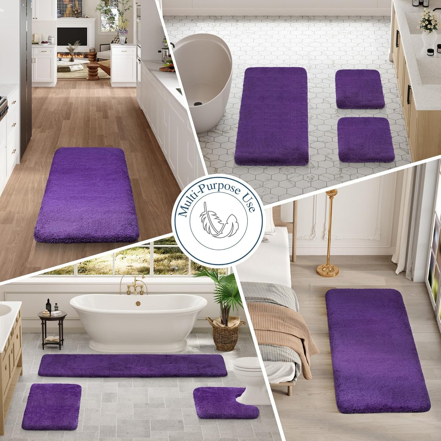 Walensee Large Bathroom Rug (24 x 60, Dark Purple) Extra Soft and Absorbent Shaggy Bath Mat Machine Washable Microfiber Non Slip Luxury Floor Mat