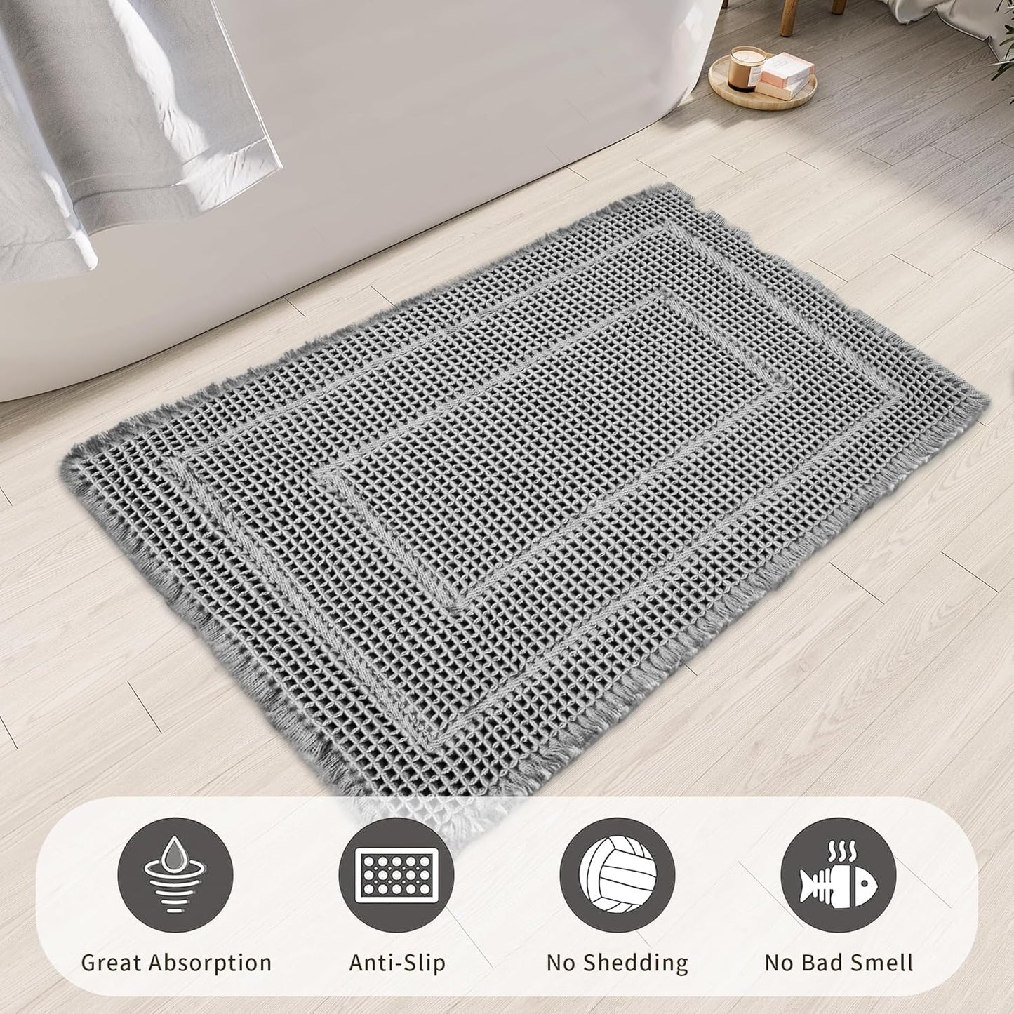 Bathroom Runner Rug Super Absorbent Non Slip Long Bath Mat Machine Washable Boho Bathroom Rugs Quick Dry Rug Runners for Hallway Bedroom Laundry Room,Grey, 2'x 6'(24" x 72")