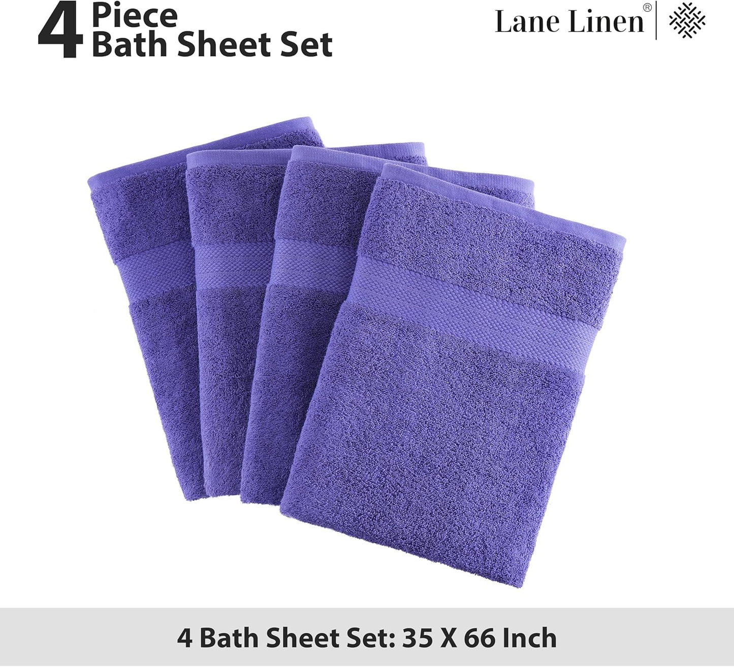 LANE LINEN 100% Cotton 4 Pack Bath Sheets (35"x66") - Ring Spun, Extra Large Cotton Bath Towels Set - Quick Dry, Soft & Absorbent Oversized Towel Set - Remains Soft After Multiple Washes - Blue Irish