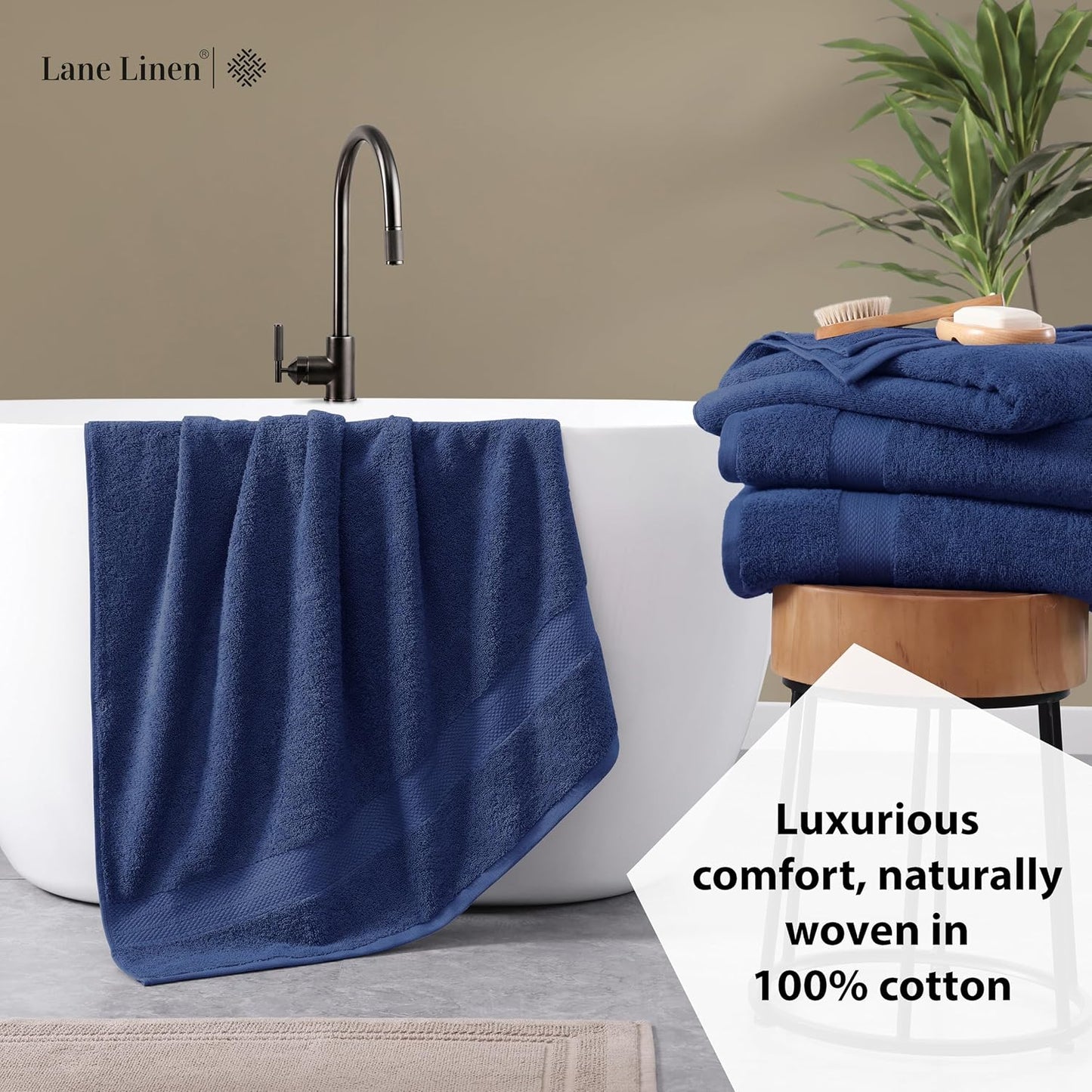 LANE LINEN 100% Cotton 4 Pack Bath Sheets (35"x66") - Ring Spun Cotton Extra Large Bathroom Towels - Quick Dry, Soft & Absorbent Oversized Luxury Bath Towels - Machine Wash in Cold Water - Navy Blue