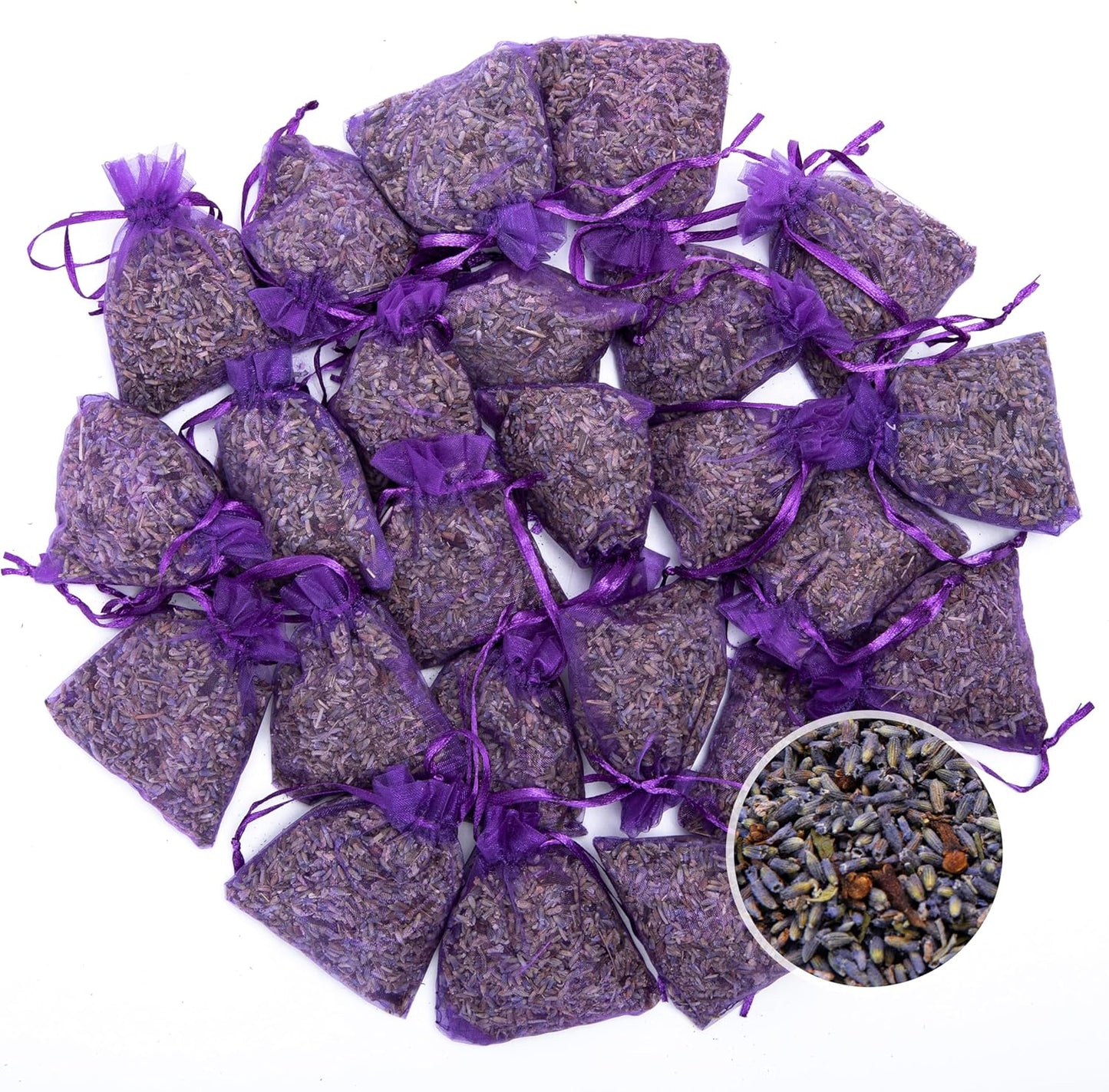 Pack of 24 Lavender and Cloves Sachets for Clothes Storage, Home Fragrance Sachet for Closets, Garment Bag or Drawers, LV-H-1