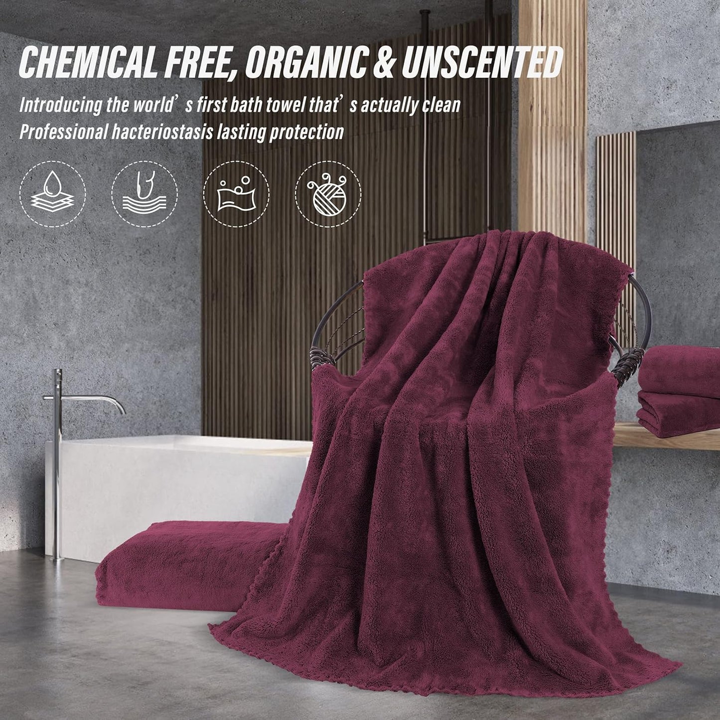 MOONQUEEN 6 Pack Premium Bath Towel Set - Quick Drying - Microfiber Coral Velvet Highly Absorbent Towels - Multipurpose Use as Bath Fitness, Bathroom, Shower, Sports, Yoga Towel (Burgundy)