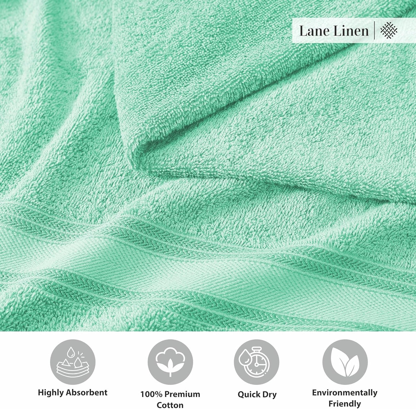 LANE LINEN Luxury Bath Towels Set - 3 Piece Set, 100% Cotton Bathroom Towels, Zero Twist, Quick Shower Towels, Absorbent Bath Towel, Super Soft, 1 Bath Towel, 1 Hand Towel, 1 Wash Cloths - Aqua Sky
