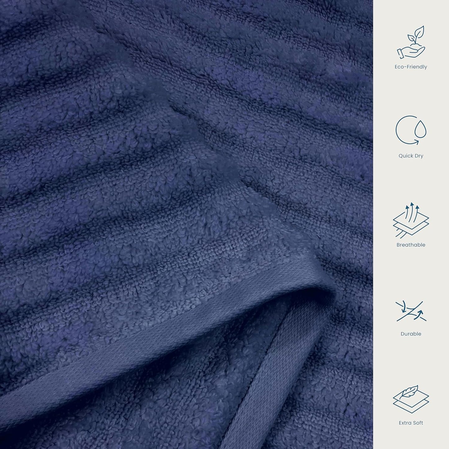 Blue Loom Ribbed Bath Towels Set, 100% Cotton 600 GSM, Soft Absorbent Durable Quick Drying 2 Bath Towels for Bathroom - Mason Set of 2 Navy (58" x 30" Inch)