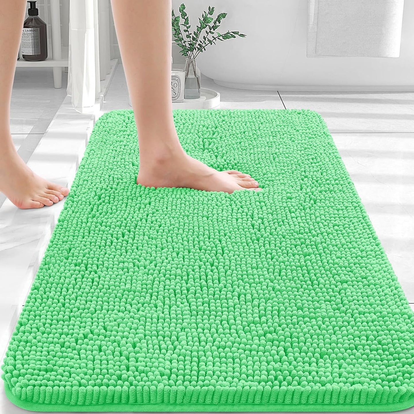 OLANLY Bathroom Rugs 30x20, Extra Soft Absorbent Chenille Bath Rugs, Rubber Backing Quick Dry, Machine Washable Bath Mats for Bathroom Floor, Tub and Shower, Home Decor Accessories, Mint Green