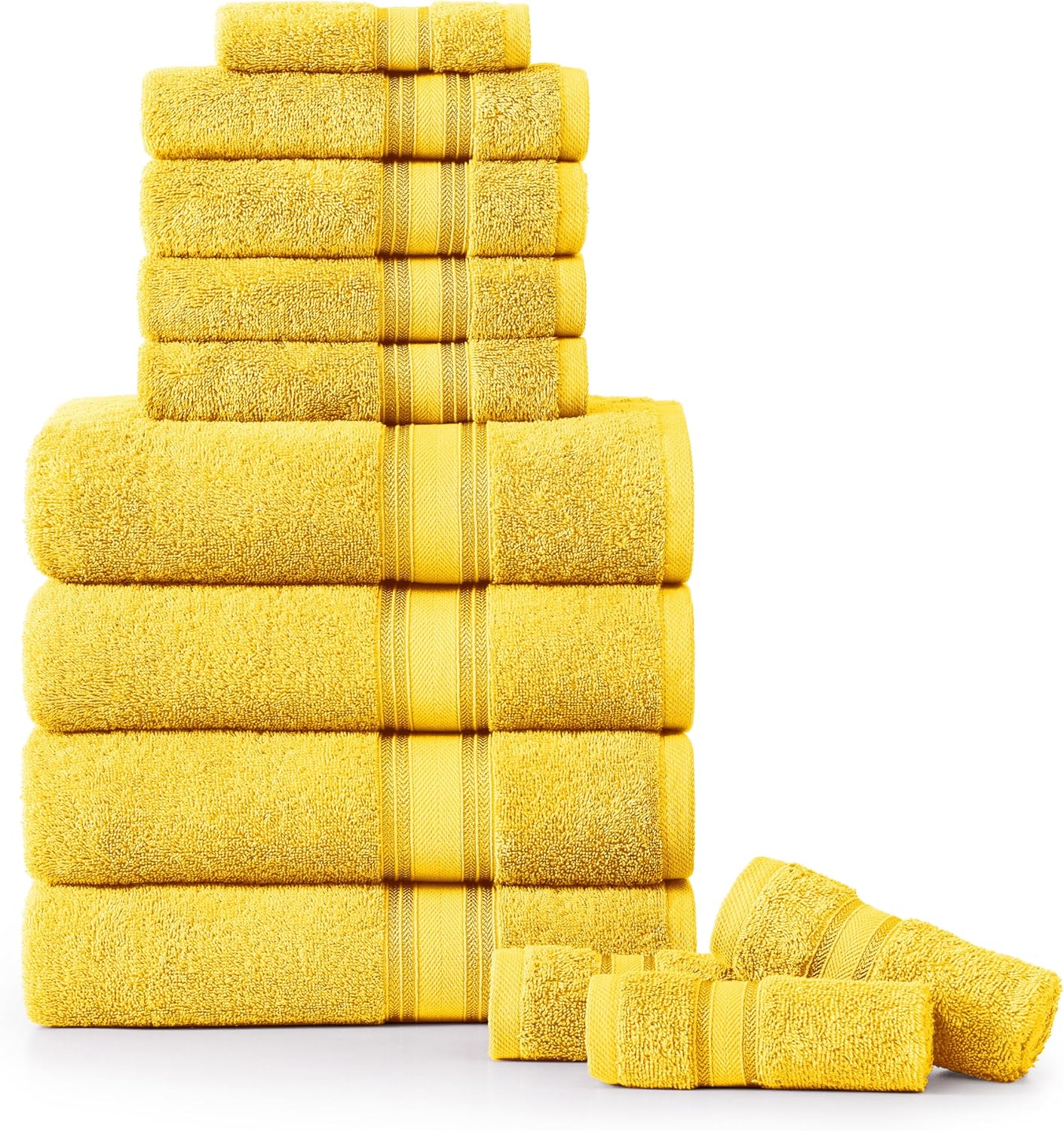 LANE LINEN Luxury Bath Towels Set - 12 Piece Set, 100% Cotton Bathroom Towels, Zero Twist Shower Towels, Extra Absorbent Bath Towel, Super Soft, 4 Bath Towels, 4 Hand Towels, 4 Wash Cloths - Mimosa